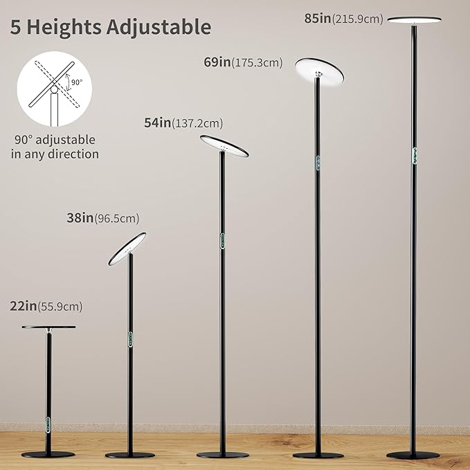 chiphy Grow Lights, 85" Full Spectrum Plant Light for Indoor Plants, 40W Grow Lamp, 10 Dimmable Brightness, Height Adjustable, Ideal for Large Tall Plants