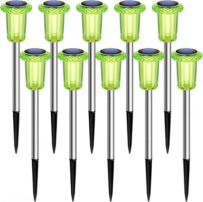 DenicMic Solar Lights Outdoor 10 Pack Green LED Waterproof Yard Garden Patio Backyard Pathway Walkway Landscape Lawn Outside Solar Christmas Lights Outdoor