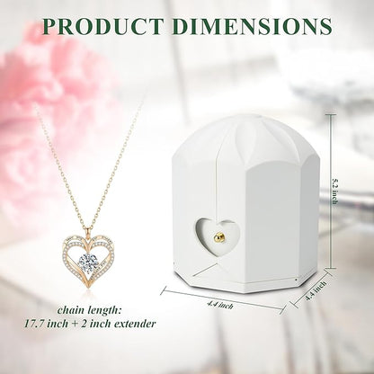 Preserved White Rose with Heart Necklace, Eternal Real Rose, Romantic Rose Flower Gifts for Women, Mom, Wife, Girlfriend, Anniversary, Birthday, Mother’s Day, Valentines Day(White)