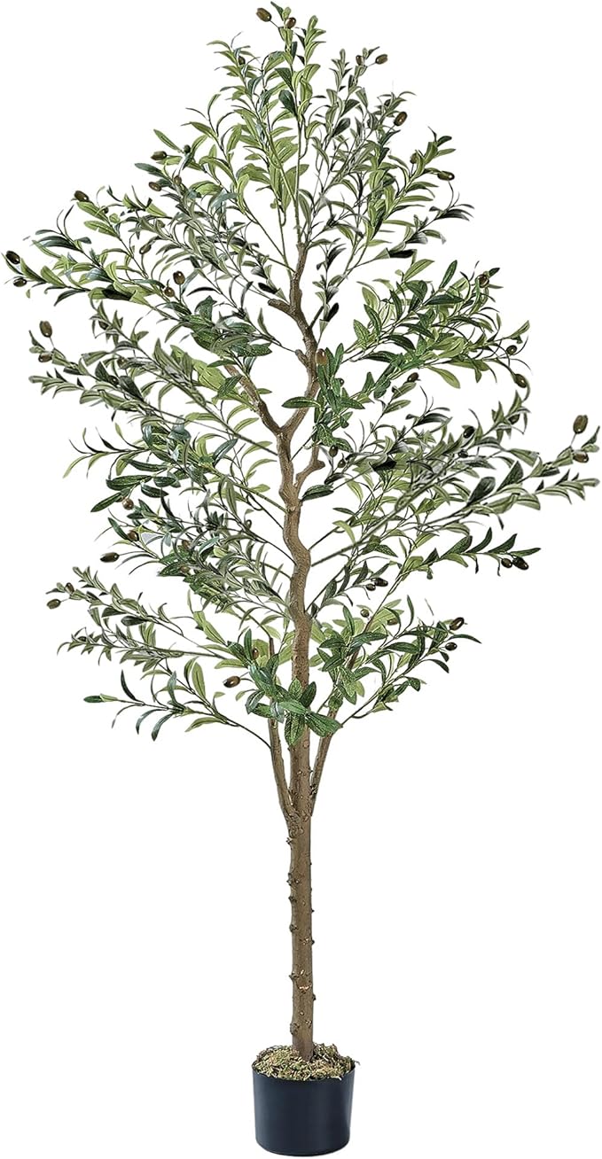 VECELO Artificial Olive Tree 5FT(61inch), Faux Olive Trees in Pot, Tall Fake Plant with Silk Leaves, Realistic Fruits and Dried Moss for Indoor Home Office Decor