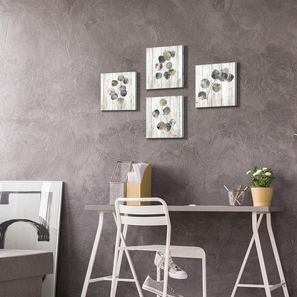 ARTISTIC PATH Leaf Artwork Botanical Canvas Print: Gray Leaves Painting Wall Art for Bathroom (12" W x 12" H x 4 PCS,Multi-Sized)
