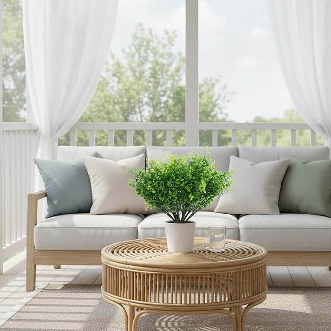 Grevosea 24 Bundles Artificial Greenery Plants, Outdoor UV Resistant Fake Plants Stems Faux Shrubs Boxwood Plant Faux Plastic Greenery for Farmhouse Garden Wedding Indoor Outdoor Decoration