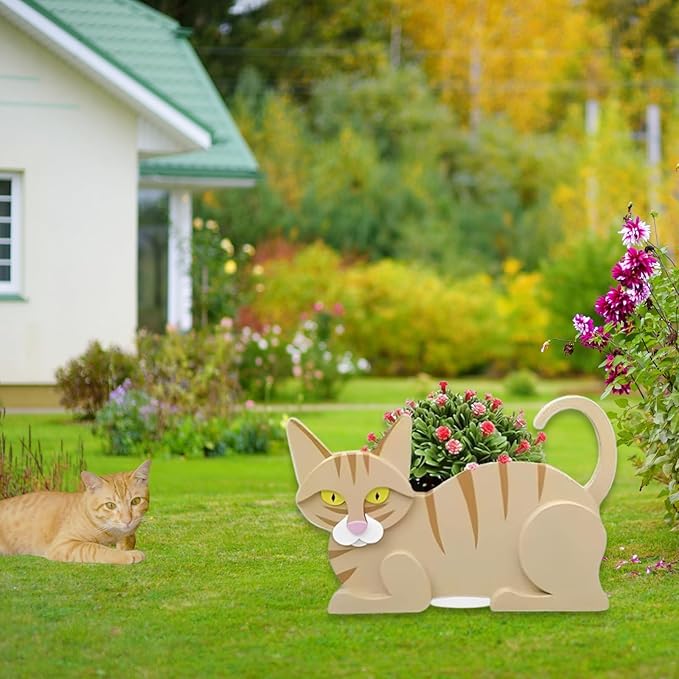 Yellow Cat Planter Plant Pots,Cute Cat Flower Planter,Gifts for Pet Lovers,Unique Animal Plant Pots,Office,Indoor Outdoor Garden Decor(12.5 * 5.6 * 7.8in)