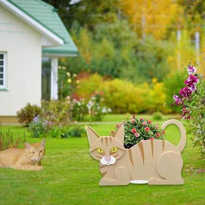 Yellow Cat Planter Plant Pots,Cute Cat Flower Planter,Gifts for Pet Lovers,Unique Animal Plant Pots,Office,Indoor Outdoor Garden Decor(12.5 * 5.6 * 7.8in)