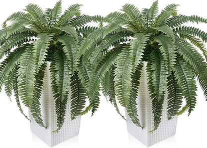 48" Boston Ferns Artificial Outdoor Plants - 39 Fronds UV Resistant Faux Greenery with Taper Planter- Realistic Fake Bushes Front Porch Decor for Garden, Patio, Indoors - Set of 2, VN153