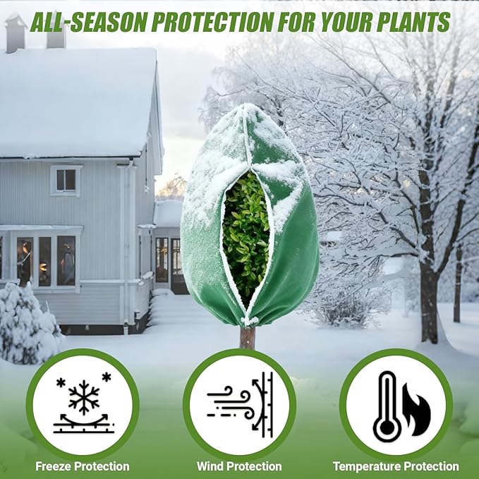 5Pcs Plant Frost Protection Covers 31.5x47.2 Inches – Reusable Breathable Freeze Blankets with Drawstring, Waterproof Non-Woven Fabric Frost Cloth for Winter Plant, Shrub, Tree, and Garden Protection