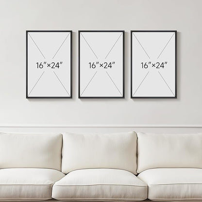 Framed Black and White Abstract Wall Art, 3 Piece Black Boho Floral Botanical Canvas Prints Painting for Living Room, Mid Century Modern Flower Artwork for Bedroom Hallway Office Home Decor, 16x24 In