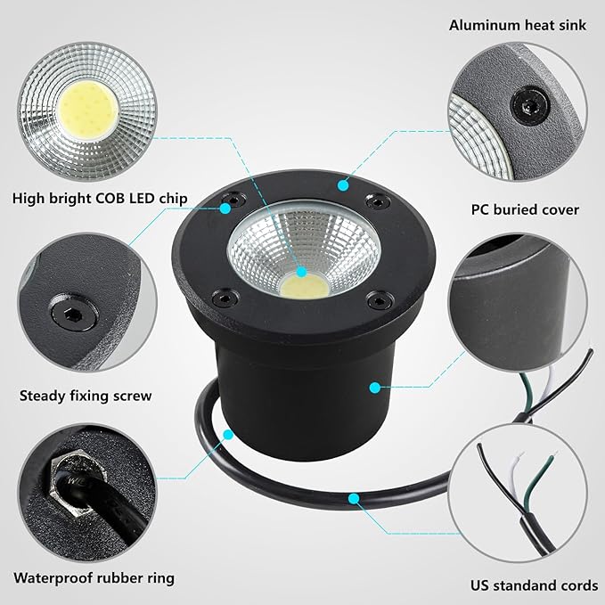 In Ground Lights Outdoor Lighting,IP65 Waterproof Well Light 120V 110V,7W 700lm,3CCT Selectable LED Landscape Lighting Wired for Garden Yard,Pathway,Driveway,Deck,Pack of 8