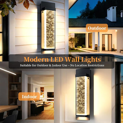 14" Bubble Glass LED Outdoor Wall Sconce Lights Exterior 2-Pack, Waterproof Modern Outdoor Porch Lights Wall Mount 3000K, 12W Black Exterior Lighting Fixtures Coach Lights for Garage House