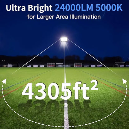 200W LED Flood Light Outdoor with Plug+10ft Wire, 24000Lm Super Brighter Security Light, IP66 Waterproof LED Worklight, 5000K Daylight White Exterior Floodlight for Yard Garden Garage Stadium(2 Pack)