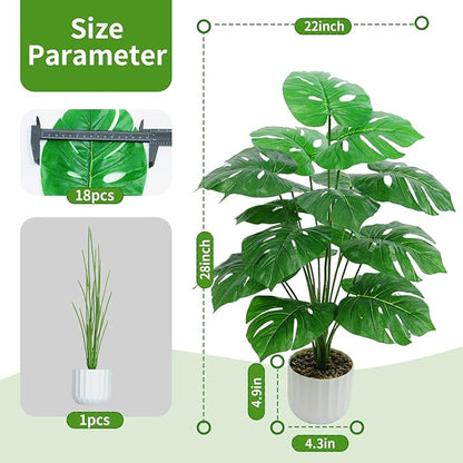 28“ Fake Plant Artificial Monstera for Room Decor, Faux Potted Plants Indoor for Home Living Bedroom Aesthetic Farmhouse Dorm Office Classroom and Outdoor Garden Porch Balcony Decor