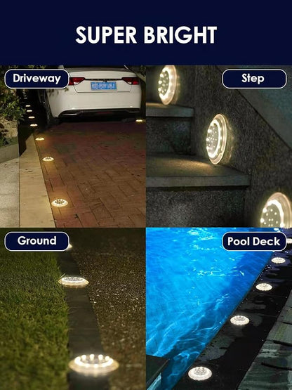 Solar Dock Lights, Super Bright Disc LED Outdoor Waterproof, Anti-Slip & Anti-Trip Flat Low Profile for Marine, Deck, Ground, Pool, Pier, Pathway, Step (Warm White, 12Pack)
