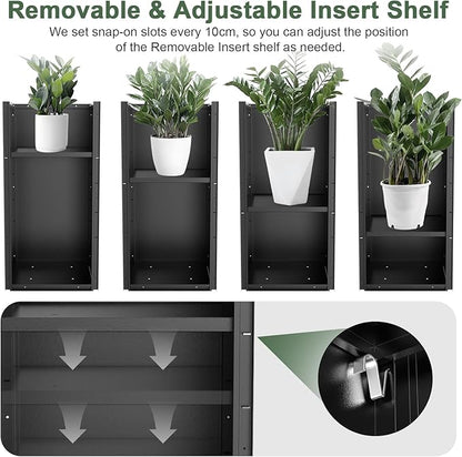 Tall Metal Planter Box for Outdoor Plants 15" L x 15" W x 30" H, Heavy Duty Steel Planter Box with Removable Insert Shelf, Rectangular Planters for Porch, Garden, Yard, Hotel (Black)
