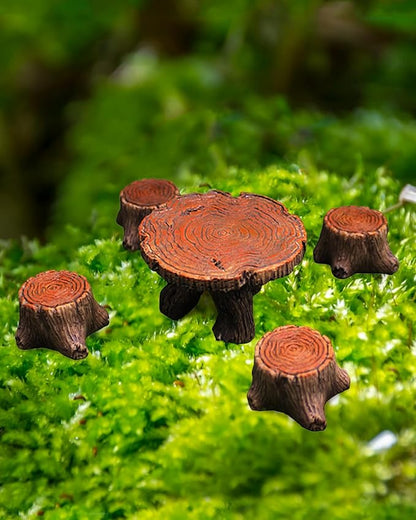 Miniature Resin Table Chairs Figurines, Fairy Garden Accessories Outdoor Stumps Ornaments Kit, Micro Landscape Garden Ornament for Outdoor Indoor Landscape Decor