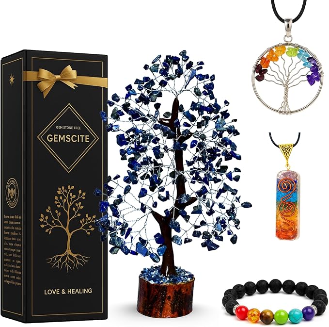 Lapis Lazuli Silver Wire Artificial Gemstone Tree – Decorative Crystal Tree for Home & Office Feng Shui Décor