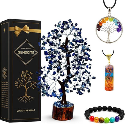 Lapis Lazuli Silver Wire Artificial Gemstone Tree – Decorative Crystal Tree for Home & Office Feng Shui Décor