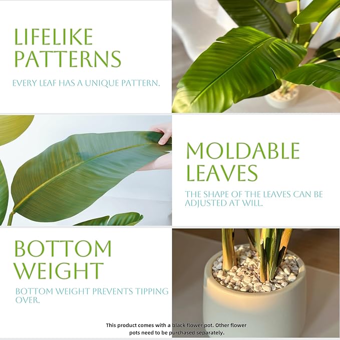 5.2FT Artificial Bird of Paradise Plant, Faux Artificial Trees, Tall Fake Realistic Tree, 10 Trunks Silk Leaf Plant with Plastic Pot for Home Office Decor Indoor Outdoor Modern Decoration