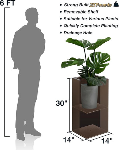 Wallowa Metallic Heavy Tall Outdoor/Indoor Planter Box 14Lx14Wx30H Inches, Rectangular Tall Planter, Large Flowerpot, ‎25 Pounds, Espresso, No Assembly Required 1 Pack