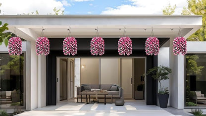 Artificial Flowers in Hanging Basket for Outdoors Indoors Decor, Artificial Mums Bush Flowers Plants with Baskets for Home Porch Garden Yard Patio Spring Summer Decoration(Twin Pink)