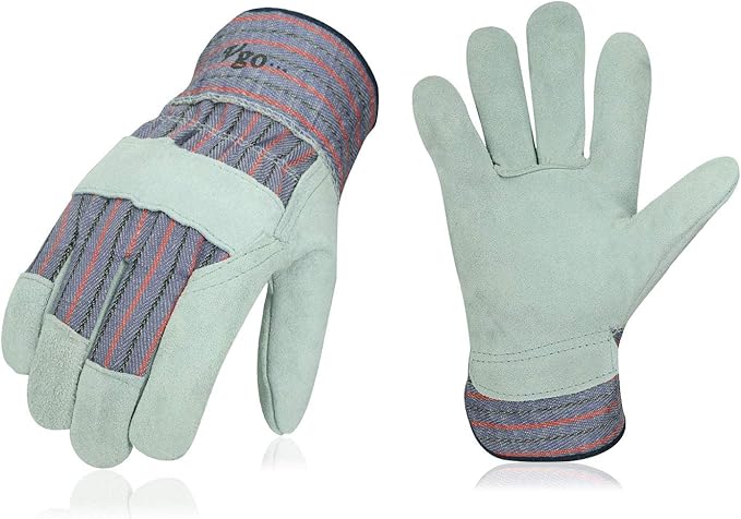 Vgo... 1-Pair Leather Work Gloves for Men, Gardening, Rigger, Builder (Size L, Plaid, CB3501)