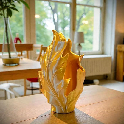 3D Printed Leaf Planter Vase (Gold, 7.5x4.5x3.5)