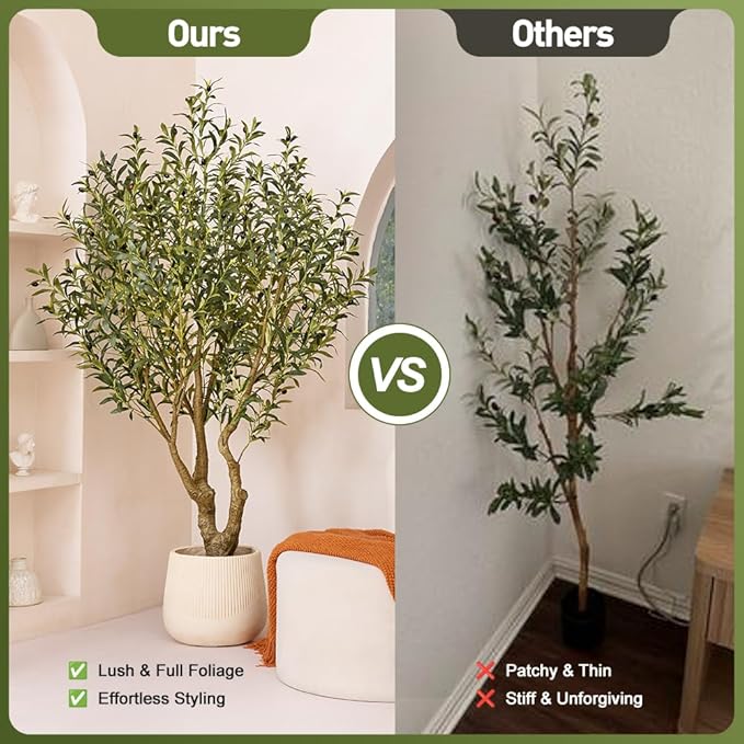 Olive Tree Artificial Indoor 6ft - UV Resistant Large Fake Plants - Realistic Faux Olive Tree in Pot - Tall Artificial Plants Outdoor for Home, Patio, Living Room, Office Decor,VN138