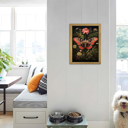 SAMHOU Framed 3D Textured Butterfly Wall Art, Hand Drawn Sandstone Butterfly Wall Decor, Vintage Nature Botanical Flower Pictures for Living Room Bedroom Office Home Decor 12x16 inch