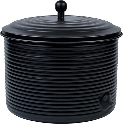 Garden Hose Holder Storage Pot with Lid Antique Ribbed | Water Hose Container Pot Outdoor or Indoor Use | Expandable Water Hose Hider Metal | Holds 125 ft Hose