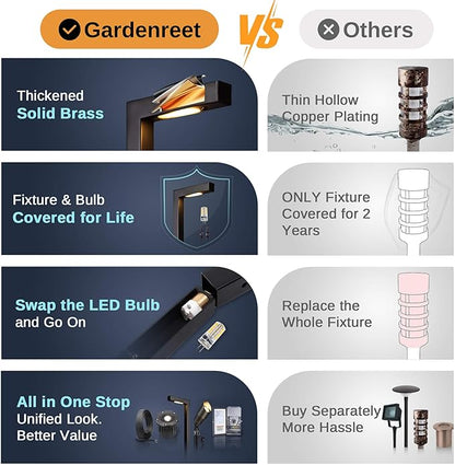 Gardenreet Low Voltage Pathway Lights Brass, LED Landscape Path Lights, Yard Lights Outdoor Waterproof IP65, 12V Wired L Shape Black for Garden Walkway with 3W 270LM 2700K G4 Bulb 4 Pack