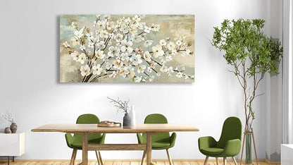 arteWOODS Flowers Canvas Wall Art - Beige Flower Branches Pictures Wall Decor Rustic Brown Botanical Painting Artwork Elegant Floral Prints for Living Room Bedroom Home Decor Ready to Hang 48 x 24in