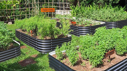 Olle 17" Tall Raised Garden Bed Kit Fruits Vegetables Flowers Planter Box 12-in-1 Galvanized Planter Boxes for Outdoors Size 5X5 Feets 8X2 Feets, Midnight Grey 17" Tall