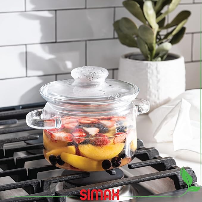 Simax Simmer Pot for Stove Potpourri, 48 Ounce Glass Pots for Cooking on Stove, Clear Pots for Cooking, Glass Cookware, Easy Grip Handles, Oven, Microwave, Stove and Dishwasher Safe Borosilicate Glass