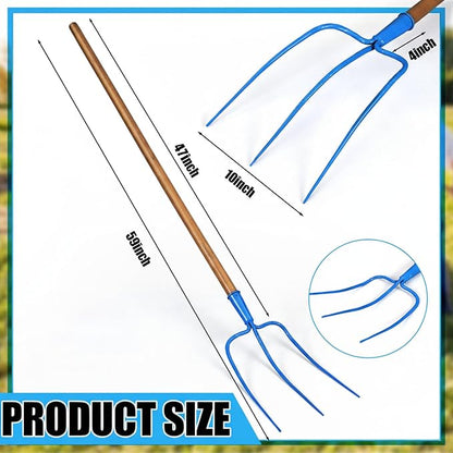 59 Inch Manure Fork Wood Handle 3 Tine Fork for Farm Stable Hay Ranch Bedding Garden