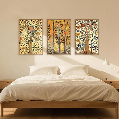 Large Vintage Floral Tree Framed Canvas Wall Art,Abstract Flower Wall Decor,Nature Botanical Painting,Classic Boho Artwork for Living Room,Bedroom,Dining Room,Farmhouse -16"x24"x3