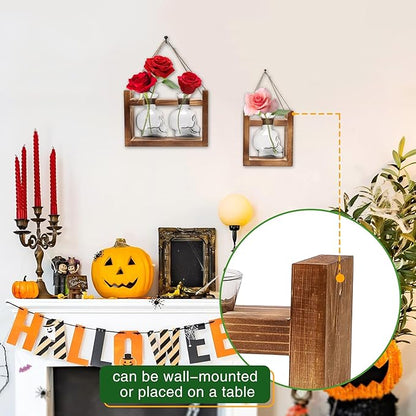 2+1 Plant Terrarium Plant Propagation Station Gifts for Father Halloween Skull Home Office Decor with Wooden Stand