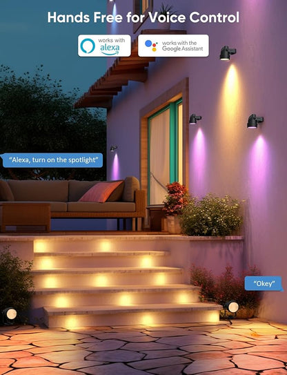APPECK Low Voltage Landscape Lights, Smart RGBW Color Changing Landscape Lighting with APP Control, IP65 Waterproof Outdoor Spotlights for Garden Yard Outside Decoration, 8 Pack