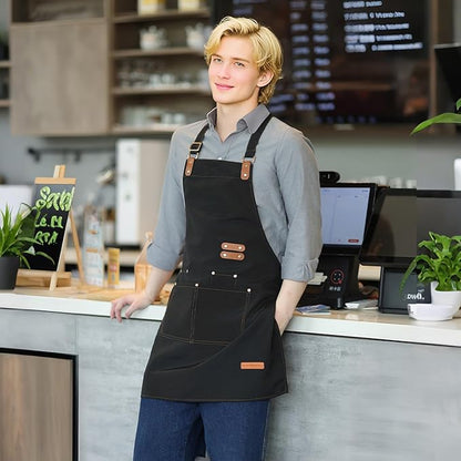 Chef Apron for Men Women with Pockets Adjustable Strap, Water Repellent Apron for Cooking, Baking