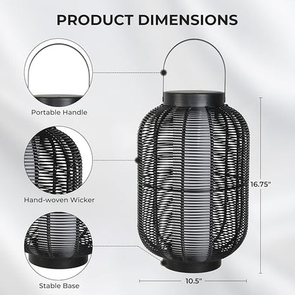 Solar Yard 1-Piece Outdoor Floor Lamp, Solar Water-Resistant Boho Lantern Lights for Outside Hanging Table Lanterns Decoration for Garden, Patio, Porch, Trees, Pathway, Cylinder Black