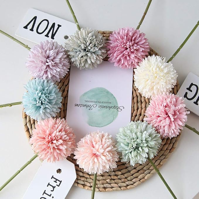 Artificial Flowers Chrysanthemum Ball Flowers Bouquet 10pcs Present for Important People Glorious Moral for Home Office Coffee House Parties and Wedding(Fuchsia)
