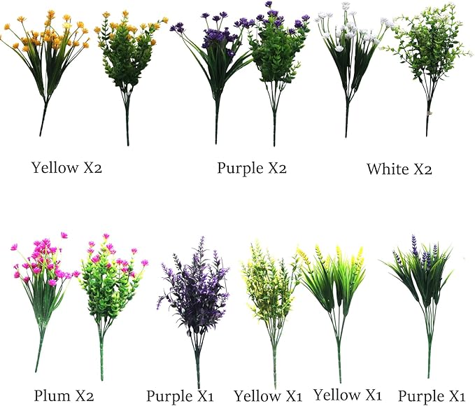12 Outdoor Artificial Flower Pieces, Bulk Fake Plastic Plants for Porch, Window, Home & Wedding Decoration in Fall and Summer, Ideal for Hanging Planters (Eucalyptus Flowers)