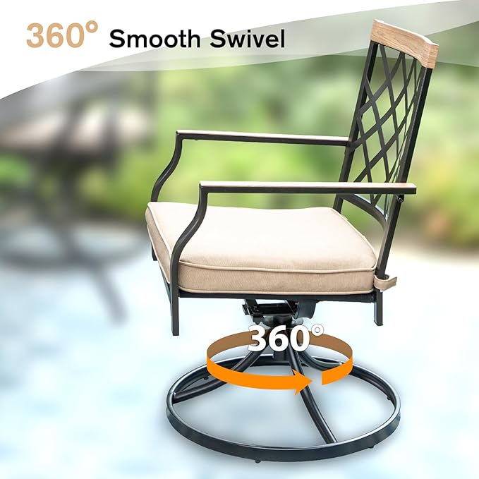 MFSTUDIO 5 PCS Patio Dining Set with 4 Swivel Metal Chair with Cushion and 1 Heavy Duty Round Table for 4, All Weather Resistant Patio Furniture for Lawn and Garden