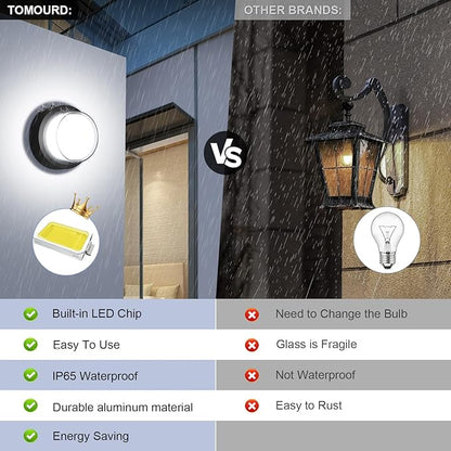 Outdoor LED Ceiling Flood Lights, Waterproof Modern Exterior Wall Light, 12W Anti Rust Outside Porch Light with 6000K Daylight Small Circle Wall Mount Fixtures for House Backdoor Yard Entryway