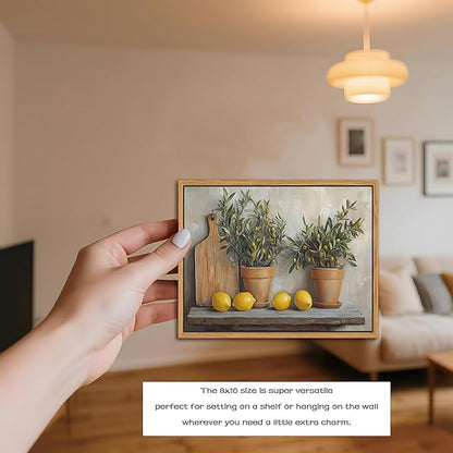 Floating Framed Vintage Kitchen Wall Art, Yellow Lemon Still Life Wall Decor Oil Paintings, Rustic Farmhouse Artwork Canvas Posters Prints Pictures for Living Room Bedroom Home Decor 8x10 Inch