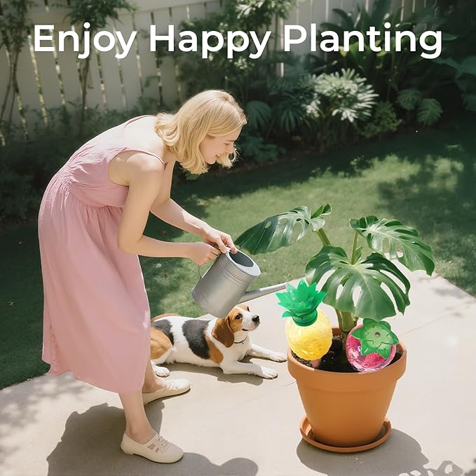 Self Watering Globes for Plants 19 oz Extra Large 2 Pcs - Fruit Shape Plant Watering Devices Automatic Plant Waterer Indoor, Vacation Plant Care, Watering Bulbs(2 Pineapples)