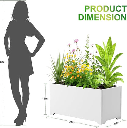 Metal Large Rectangular Planter 32" L x 15" W x 15" H,- Long Planter Box with 6 Drainage Holes & Raised Bottom, White Planter Boxes Outdoor Modern Design for Patio, Garden, Porch