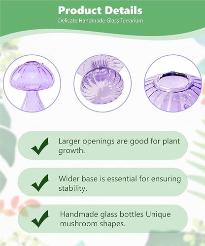 Nacome Mushroom Glass Propagation Station for Plants: Set of 4 Colored Vases Terrarium Kit for Home Office Indoor Hydroponics Decor - Birthday Gifts for Women Mom Grandma