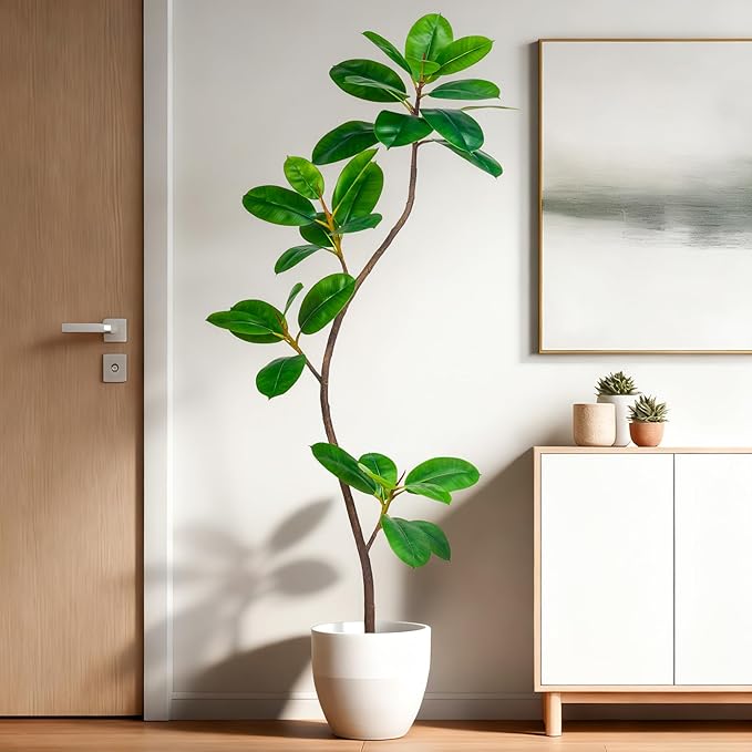 5.2FT Artificial Rubber Tree Faux Plants Indoor Faux Floor Artificial Trees Indoor,Fake Plant Fake Tropical Plants,Large Floor,Real Touch Rubber Tree for Home Decor