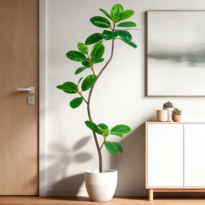 5.2FT Artificial Rubber Tree Faux Plants Indoor Faux Floor Artificial Trees Indoor,Fake Plant Fake Tropical Plants,Large Floor,Real Touch Rubber Tree for Home Decor