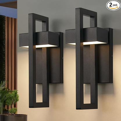tewei LED Outdoor Wall Sconce Modern Exterior Lighting Fixtures, Matte Black Outdoor Front Porch Lights LED Outside Wall Mount Lights for House, Hallway, Warm White 3000K, 2 Pack