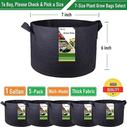 5-Pack 1 Gallon Thickened Plant Grow Bags (7x6 inch) Nursery Bags Fabric Plant Pots for Flower Pot,Herbs Veggies Planter Bag,Garden Pots,Barrel Planter,Garden Bag,Plant Container with Gardening Gloves